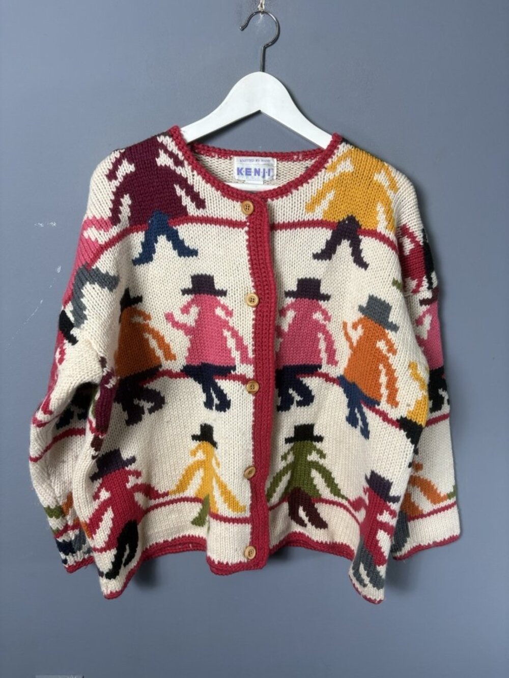 KENJI Womens One Size Hand Knit Colorful Wool Chunky Cardigan Sweater Oversized